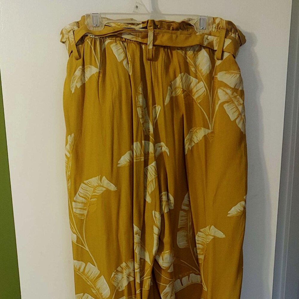 H&M yellow wide leg high waist pants